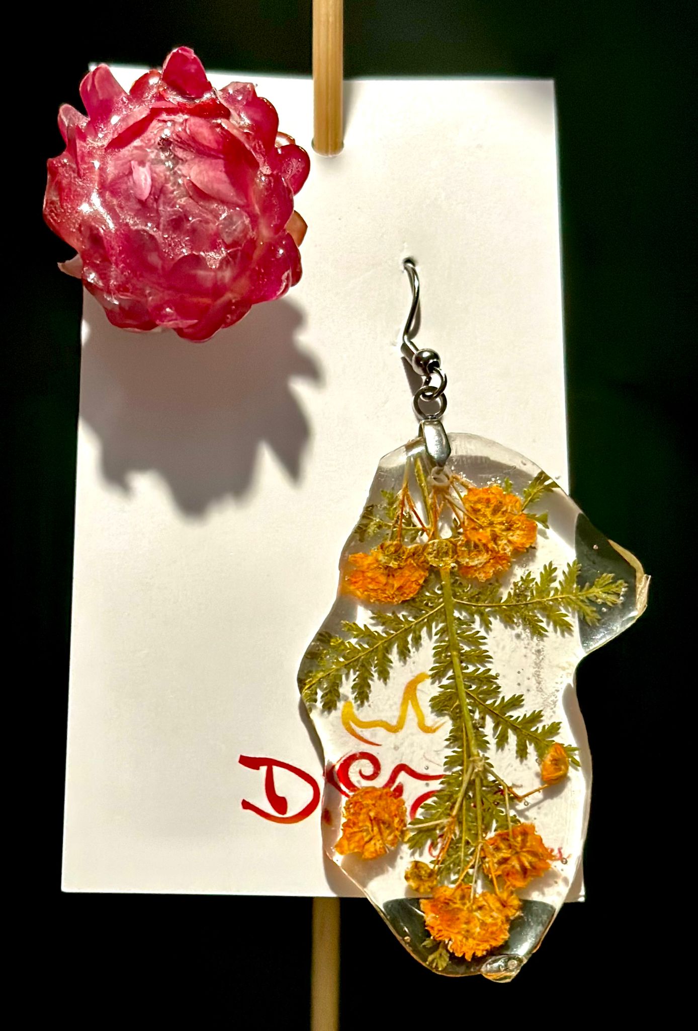 3D Pink (closed) flower earrings