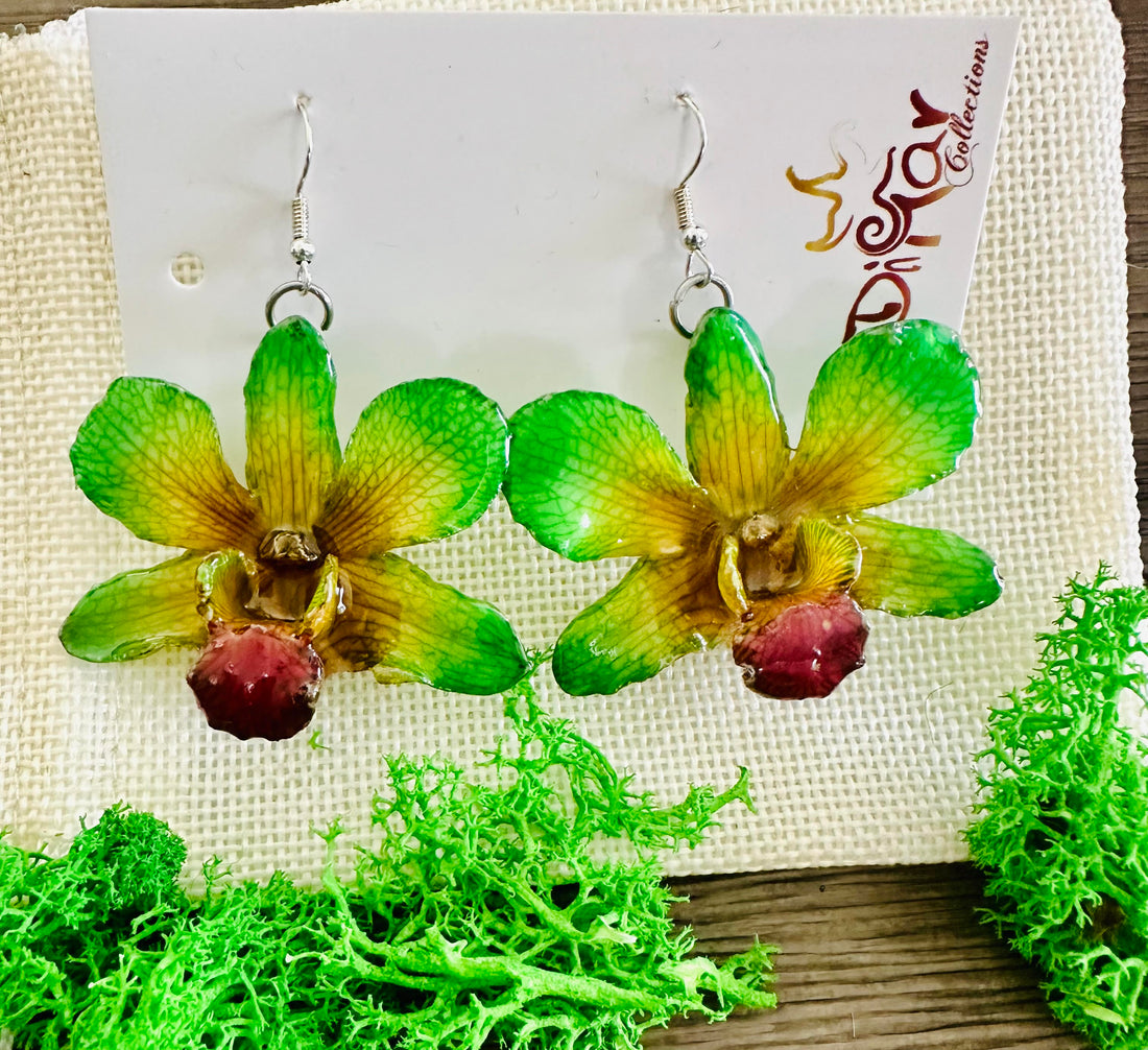 LUCY &quot;DENDROBIUM&quot; GREEN-YELLOW earrings